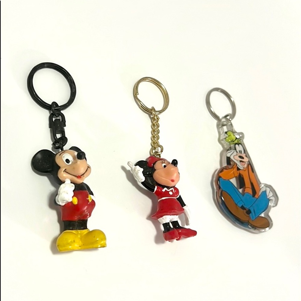 Disney Mickey, Minnie & Goofy Keychains – Vintage Style Lot of 3